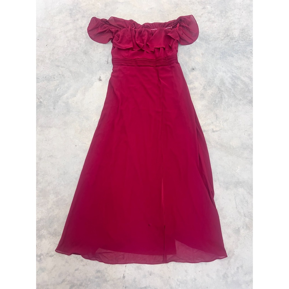 Ever-Pretty Maxi Dress Womens 18 Burgundy Ruffle Off The Shoulder Party/Cocktail